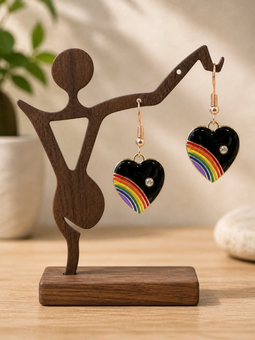 Rainbow Heart Enamel Drop Earrings | Handmade - Picture 4 of 5